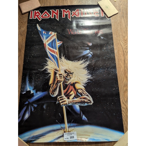 103 - Records; Memorabilia: Collection of mostly Iron Maiden heavy metal posters (see photos), Fair to Goo... 