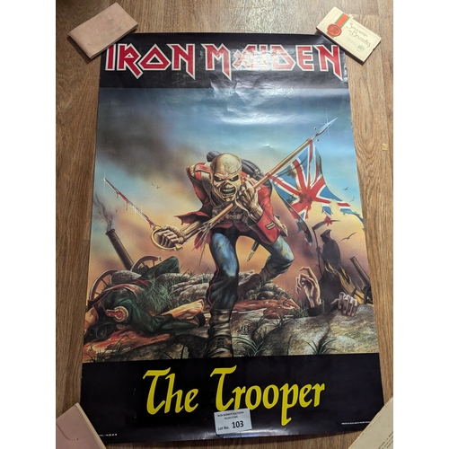 103 - Records; Memorabilia: Collection of mostly Iron Maiden heavy metal posters (see photos), Fair to Goo... 