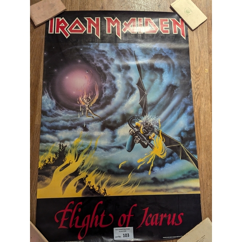 103 - Records; Memorabilia: Collection of mostly Iron Maiden heavy metal posters (see photos), Fair to Goo... 