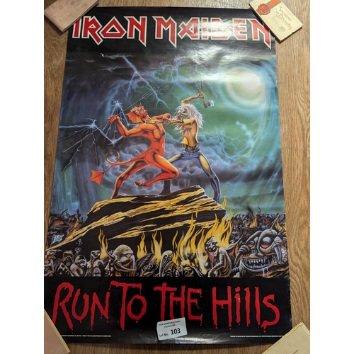 103 - Records; Memorabilia: Collection of mostly Iron Maiden heavy metal posters (see photos), Fair to Goo... 