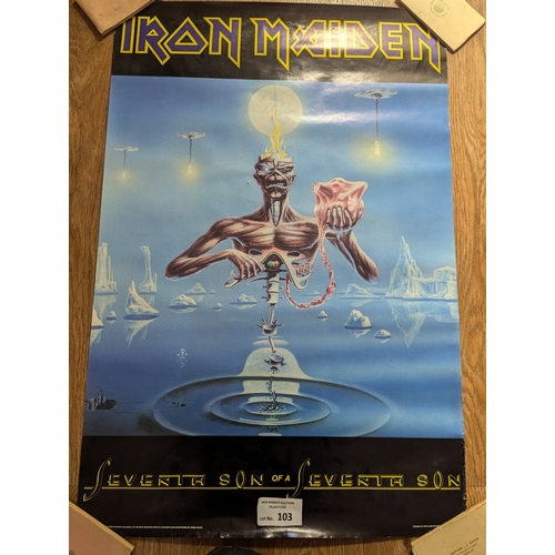 103 - Records; Memorabilia: Collection of mostly Iron Maiden heavy metal posters (see photos), Fair to Goo... 