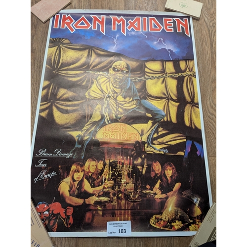 103 - Records; Memorabilia: Collection of mostly Iron Maiden heavy metal posters (see photos), Fair to Goo... 