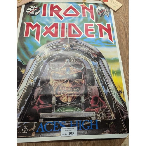 103 - Records; Memorabilia: Collection of mostly Iron Maiden heavy metal posters (see photos), Fair to Goo... 