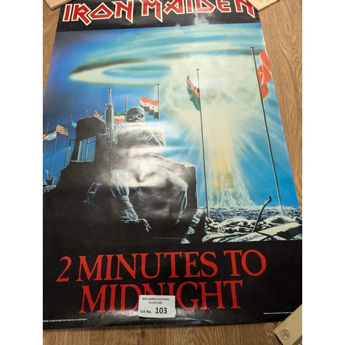 103 - Records; Memorabilia: Collection of mostly Iron Maiden heavy metal posters (see photos), Fair to Goo... 