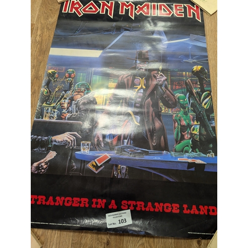 103 - Records; Memorabilia: Collection of mostly Iron Maiden heavy metal posters (see photos), Fair to Goo... 