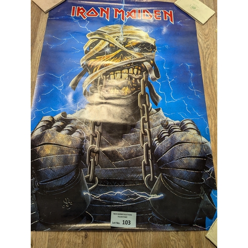 103 - Records; Memorabilia: Collection of mostly Iron Maiden heavy metal posters (see photos), Fair to Goo... 