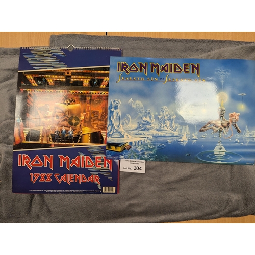 104 - Records; Memorabilia: Collection of Iron Maiden calendars 1988-1990, plus card posters and 1993 tour... 