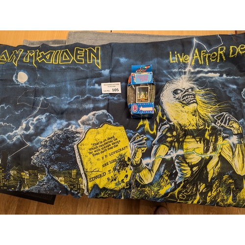 105 - Records; Memorabilia: Assortment of Iron Maiden memorabilia and items, including 2x 28