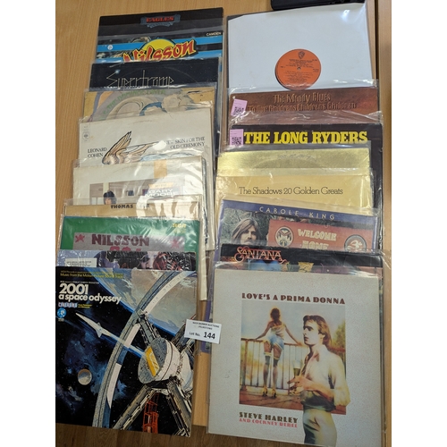 144 - Records: Box of various albums including Rock, Blues; Queen, T Rex, Grateful Dead; conditions vary; ... 