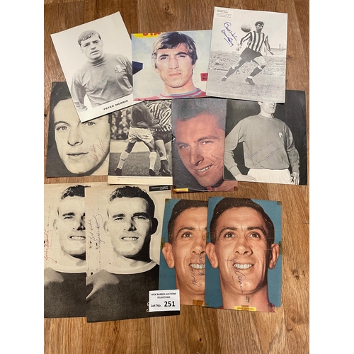 251 - Sports Memorabilia; Football: Football signed 1960's magazine pages, featuring various players and c... 