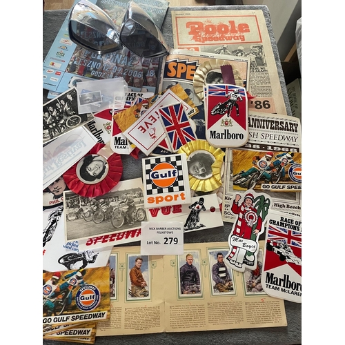 279 - Sports Memorabilia; Speedway: box of various items including programmes, magazines, booklets, sticke... 