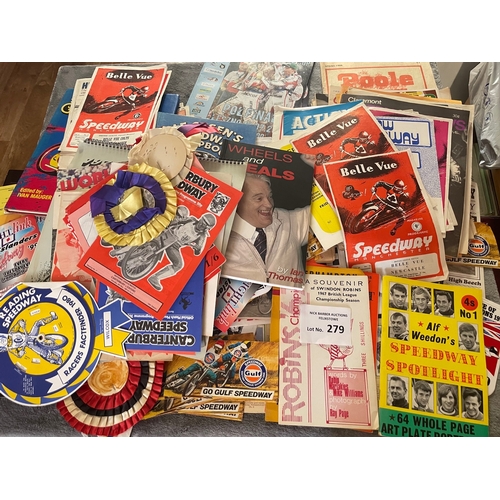 279 - Sports Memorabilia; Speedway: box of various items including programmes, magazines, booklets, sticke... 