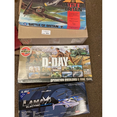 315 - Diecast: Airfix D-Day large box, Lama 4 electric helicopter, Battle of Britain board game; all boxed... 