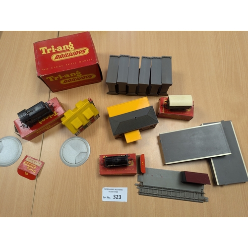 323 - Diecast; Railway: Box of Tri-ang; set plus other carriages, wagons, track; 1960s; mostly boxed.