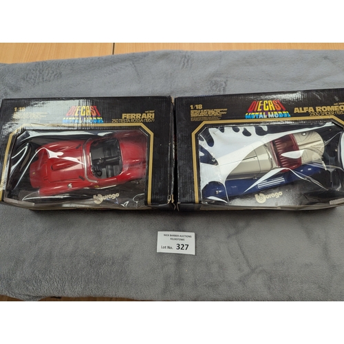 327 - Diecast: Assortment of Burago diecast boxed cars, 1/18 scale, including Ferrari, Mercedes and others... 