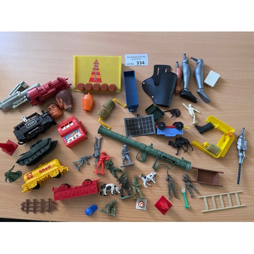 334 - Diecast: Palitoy Action Man large assortment of sets, vehicles etc.; damage throughout, not checked ... 