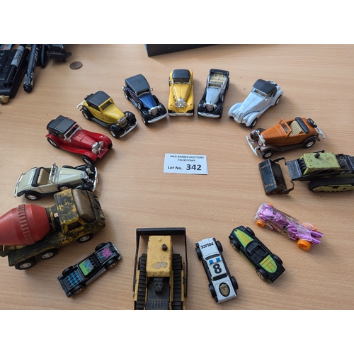 342 - Diecast: Collection of diecast including Lesney, Matchbox, Tonka and others; cars/buses/trucks; plus... 