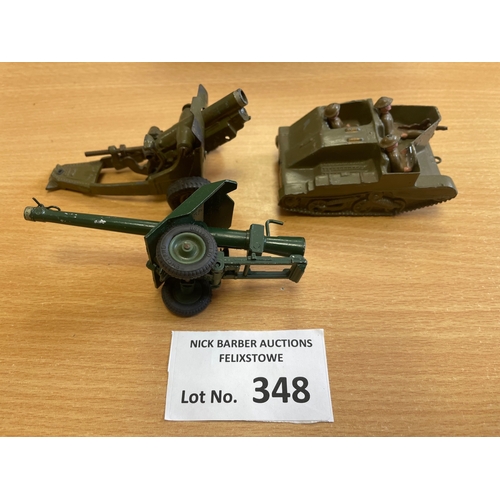 348 - Diecast; Vintage Soldiers; Britains lead tank with toy soldiers, plus 2x gun carriages; mostly Good ... 