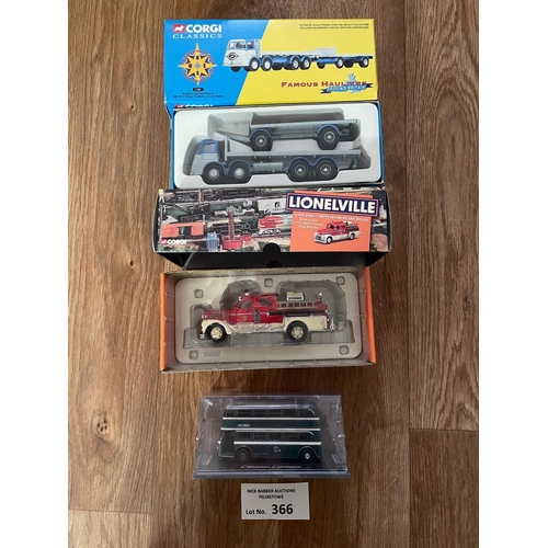 366 - Diecast: Eddie Stobart vehicles assortment including Land Rover and Lioneville Fire Engine, plus oth... 