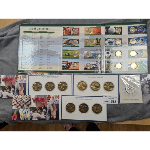 385 - Coins: Various coin collections, including British Legion, Rio Olympics, Change Checker and others.