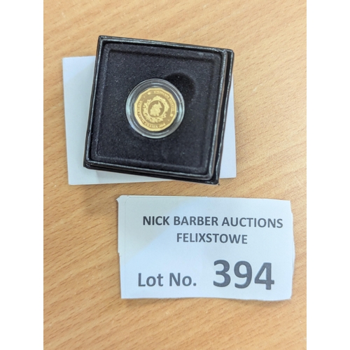 394 - Coins: Hattons of London 2017 quarter sovereign Tristan da Cunha gold coin within box.