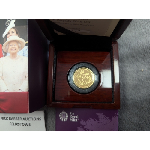 397 - Coins: Royal Mint 'Four Generations, One Historic Moment' 2018 £25 quarter ounce Gold Proof coin wit... 