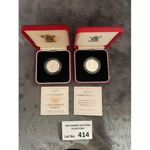 414 - Coins: Royal Mint assortment of 4x £2 Silver Proof Piedfort coins, including 1994, 1995, and 2x 1996... 