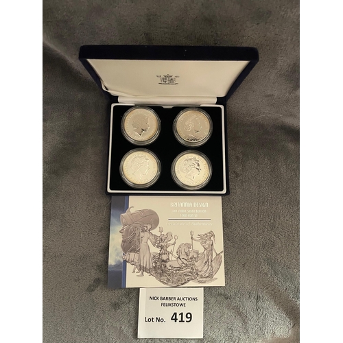 419 - Coins: Royal Mint Britannia Design silver bullion 4 coin set, each 32.45g; with certificate of authe... 