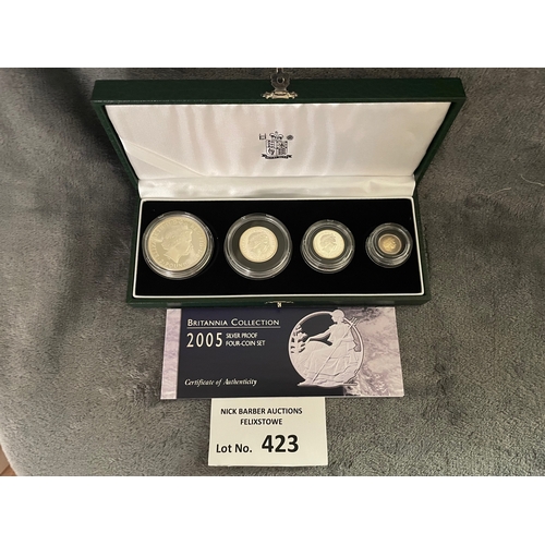 423 - Coins: Royal Mint Britannia 2005 Silver Proof Piedfort 4 coin set, with certificate of authenticity,... 