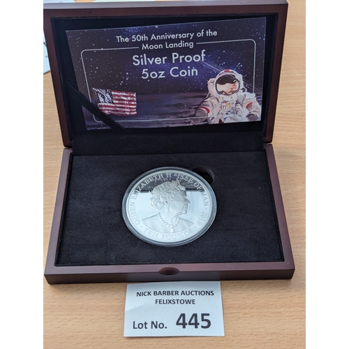 445 - Coins: 50th Anniversary of the Moon Landing Silver Proof 5oz coin, within deluxe box; 155 grams; Gre... 