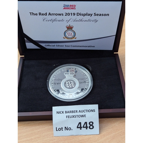 448 - Coins: The Red Arrows 2019 Display Season official 5oz Silver Proof coin; 155 grams; Excellent withi... 