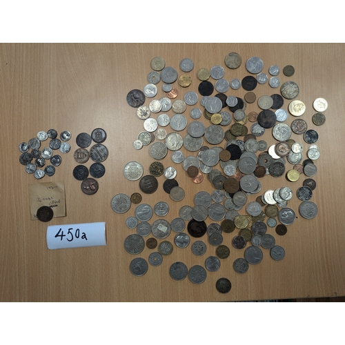 450a - Coins: Mixed collection of coins, with some silver and hammered (see photos).