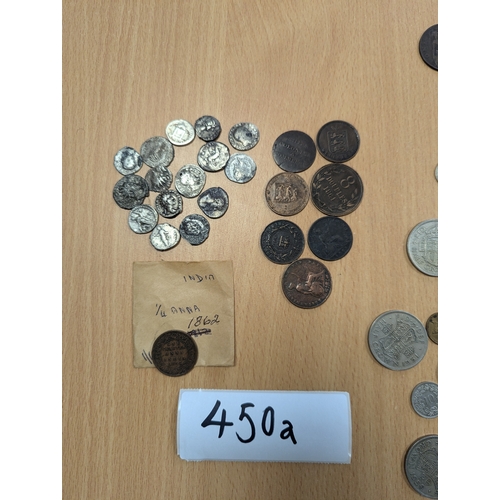 450a - Coins: Mixed collection of coins, with some silver and hammered (see photos).