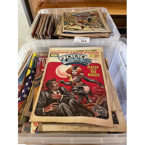 469 - Comics: Two crates of 2000 AD (Judge Dredd) comics, from approx. Prog 400 onwards; annuals/monthly a... 