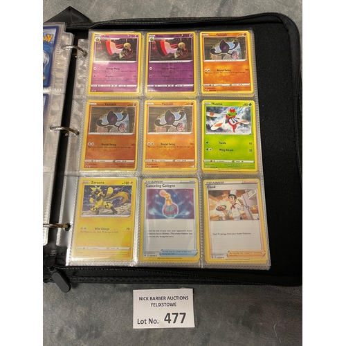 477 - Cards; Trading Cards: Folder of Pokemon cards, 2020-2022, with some holos; (see photos).