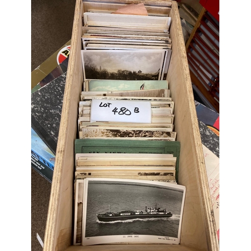 480b - Postcards: Wooden box of cards, good mixture; approx 400+ cards.