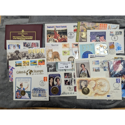 53 - Stamps: Box of coin covers, (40) in total.