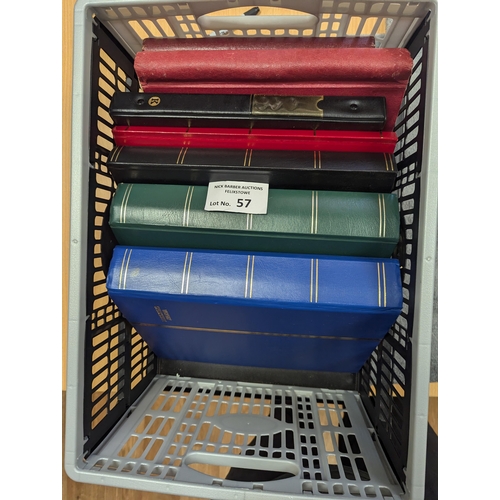 57 - Stamps: Crate containing 7x stockbooks and albums; worldwide mix.