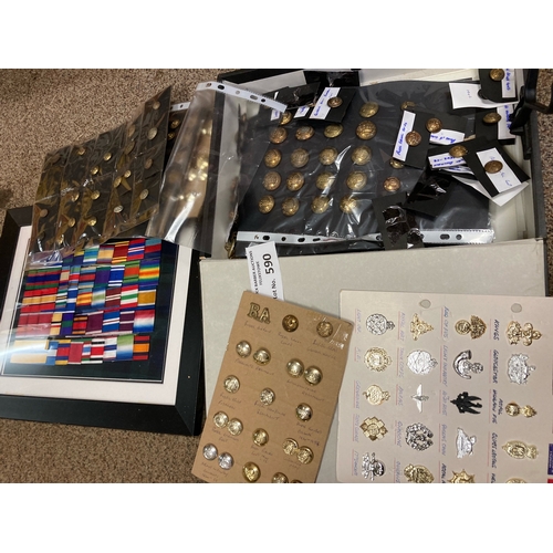 590 - Collectables; Militaria: Box of buttons, 100s on cards.