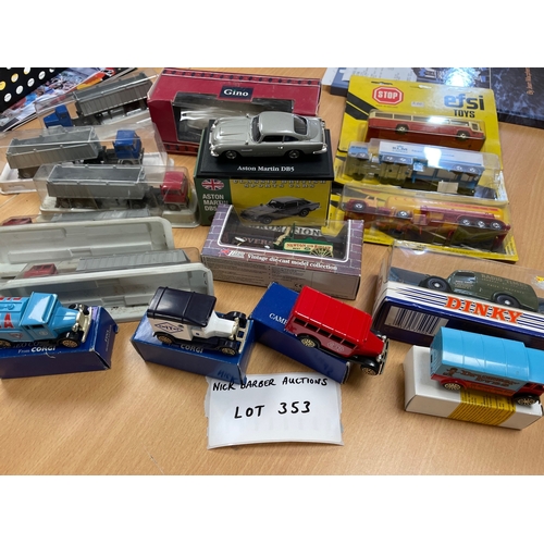 353a - Diecast: Mixed lot of various die-cast models, including Dinky and Corgi; plus an Aston Martin soap ... 