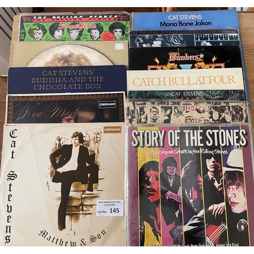 145 - Records: Box of albums including many rock; Deep Purple, The Who, Joni Mitchell, Cat Stevens, Rollin... 