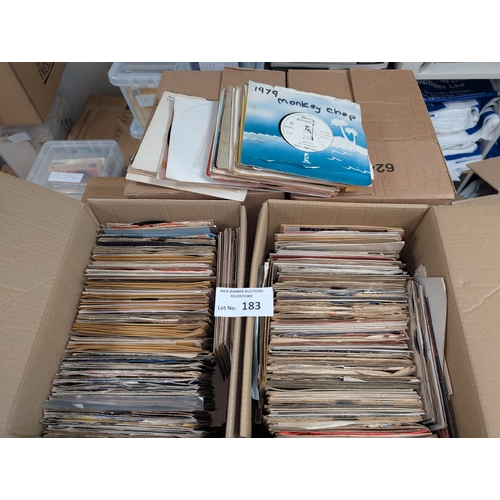 183 - Records: 5x boxes and 1x case of singles, 1960s-80s, Rock/Pop; varying conditions; (900+).