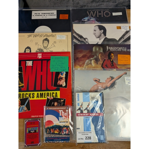 228 - Records: The Who plus solo LPs and white label, plus VHS, cassette and cards; conditions generally d... 