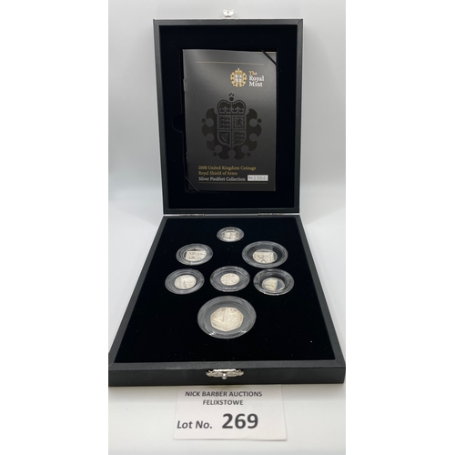 269 - Coins: Royal Mint 2008 Royal Shield of Arms, silver Piedfort collection; boxed, Fine condition.