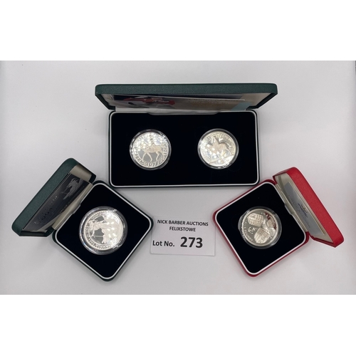 273 - Coins: Assortment of Royal Mint silver proof crowns (4 coins within 3 cases), including QEII Golden ... 