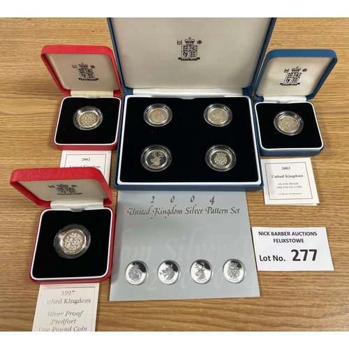 277 - Coins: Assortment of Royal Mint £1 silver proof coins, including 2004 Silver Pattern set, including ... 