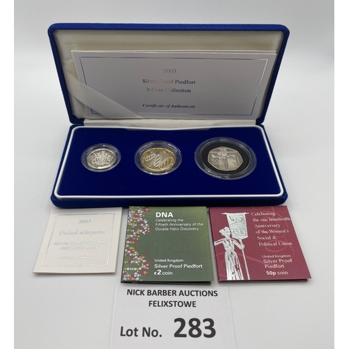 283 - Coins: Royal Mint Silver Proof Piedfort 2003 3-coin collection within deluxe case.