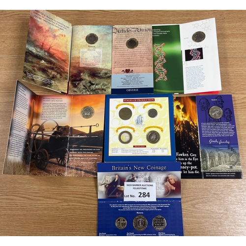 284 - Coins: Royal Mint £2 uncirculated commemorative issues; including Steam Loco, 2005 collection, DNA, ... 