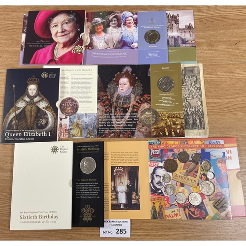 285 - Coins: Collection of Royal Mint commemorative coins within card folders, including QEII Golden Jubil... 