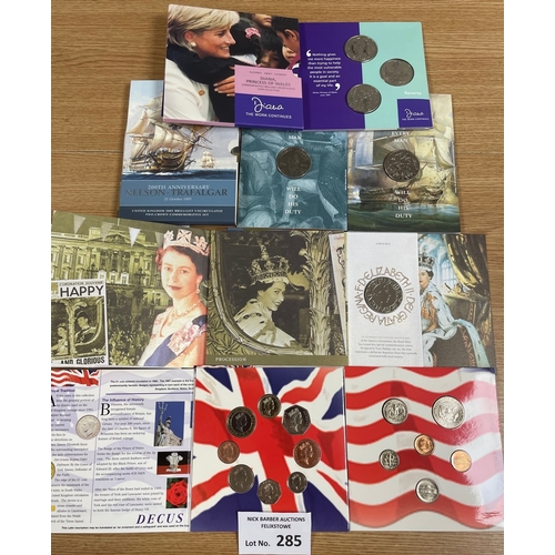 285 - Coins: Collection of Royal Mint commemorative coins within card folders, including QEII Golden Jubil... 